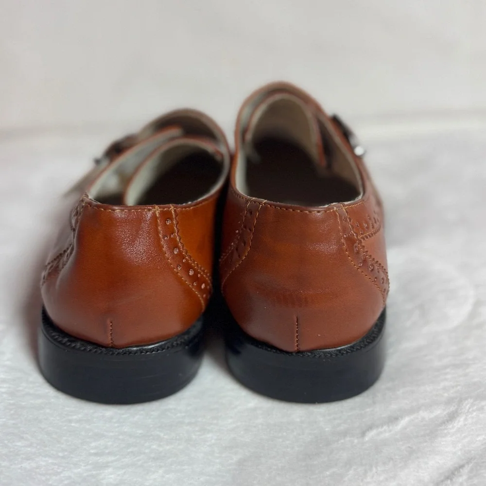 Joseph Allen Mens Oxford Brown Faux Leather Dress Shoes Stitched Eyelet Size 8